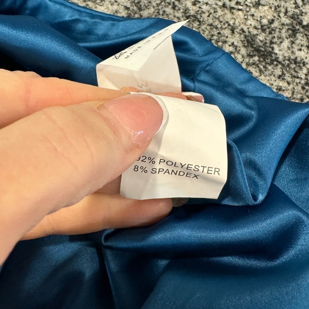 OH POLLY size 10 mini spaghetti strap cerulean blue mini satin dress - Picture 11 of 16
